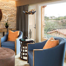 Load image into Gallery viewer, Corona Brass Accent Pendant Light in living room.