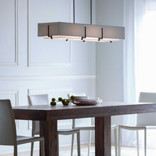 Load image into Gallery viewer, Exos Short Rectangular Pendant Light in dining room.