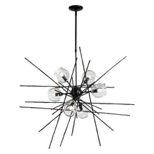 Load image into Gallery viewer, Griffin Starburst Pendant Light in Black/Thumbprint Clear Glass/Short.