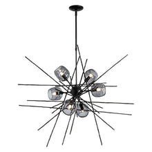 Load image into Gallery viewer, Griffin Starburst Pendant Light in Black/Thumbprint Cool Grey Glass/Short.