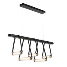 Load image into Gallery viewer, York Linear LED Pendant Light in Polished Nickel/Black Leather/Black Wood.