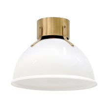 Load image into Gallery viewer, Argo Flush Mount Ceiling Light in Heritage Brass With Cased Opal Glass.