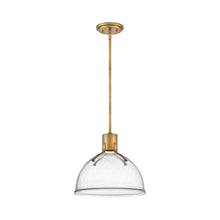 Load image into Gallery viewer, Argo LED Pendant Light in Heritage Brass/Clear Seedy Glass (Small).