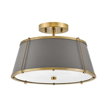 Load image into Gallery viewer, Clarke Semi Flush Mount Ceiling Light in Lacquered Dark/Dark Matte Grey Brass.