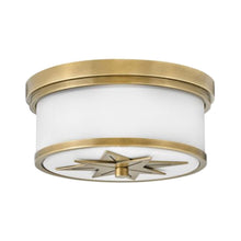 Load image into Gallery viewer, Foyer Montrose Flush Mount Ceiling Light in Heritage Brass.