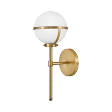 Load image into Gallery viewer, Hollis Led Bath Wall Light in Heritage Brass.