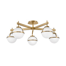 Load image into Gallery viewer, Hollis Led Semi Flush Mount Ceiling Light in Heritage Brass.