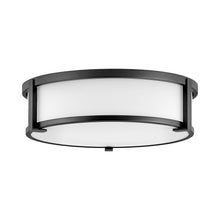 Load image into Gallery viewer, Lowell Flush Mount Ceiling Light in Black/Etched Opal (16-Inch).