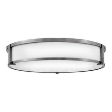 Load image into Gallery viewer, Lowell Flush Mount Ceiling Light in Antique Nickel/Etched Opal (24-Inch).