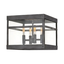Load image into Gallery viewer, Porter Outdoor Flush Mount Ceiling Light in Aged Zinc.