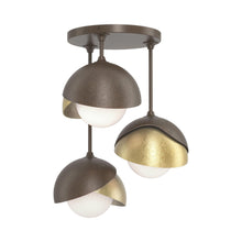 Load image into Gallery viewer, Brooklyn 3-Light Double Shade Semi Flush Mount Ceiling Light in Bronze/Modern Brass.