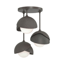 Load image into Gallery viewer, Brooklyn 3-Light Double Shade Semi Flush Mount Ceiling Light in Dark Smoke/Natural Iron.