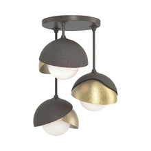Load image into Gallery viewer, Brooklyn 3-Light Double Shade Semi Flush Mount Ceiling Light in Dark Smoke/Modern Brass.