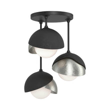 Load image into Gallery viewer, Brooklyn 3-Light Double Shade Semi Flush Mount Ceiling Light in Black/Sterling.