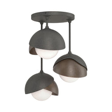 Load image into Gallery viewer, Brooklyn 3-Light Double Shade Semi Flush Mount Ceiling Light in Natural Iron/Bronze.