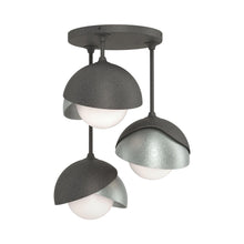Load image into Gallery viewer, Brooklyn 3-Light Double Shade Semi Flush Mount Ceiling Light in Natural Iron/Vintage Platinum.