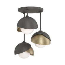 Load image into Gallery viewer, Brooklyn 3-Light Double Shade Semi Flush Mount Ceiling Light in Natural Iron/Soft Gold.