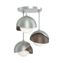 Load image into Gallery viewer, Brooklyn 3-Light Double Shade Semi Flush Mount Ceiling Light in Vintage Platinum/Bronze.