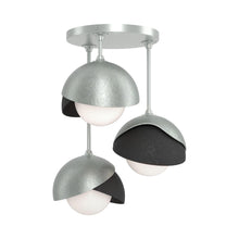 Load image into Gallery viewer, Brooklyn 3-Light Double Shade Semi Flush Mount Ceiling Light in Vintage Platinum/Black.