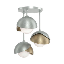 Load image into Gallery viewer, Brooklyn 3-Light Double Shade Semi Flush Mount Ceiling Light in Vintage Platinum/Soft Gold.
