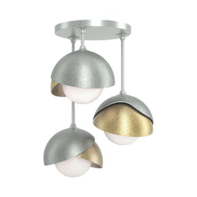 Load image into Gallery viewer, Brooklyn 3-Light Double Shade Semi Flush Mount Ceiling Light in Vintage Platinum/Modern Brass.