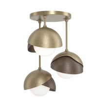 Load image into Gallery viewer, Brooklyn 3-Light Double Shade Semi Flush Mount Ceiling Light in Soft Gold/Bronze.