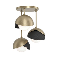 Load image into Gallery viewer, Brooklyn 3-Light Double Shade Semi Flush Mount Ceiling Light in Soft Gold/Black.