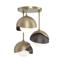 Load image into Gallery viewer, Brooklyn 3-Light Double Shade Semi Flush Mount Ceiling Light in Soft Gold/Oil Rubbed Bronze.