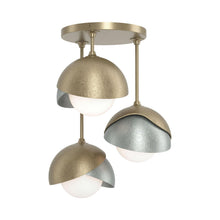 Load image into Gallery viewer, Brooklyn 3-Light Double Shade Semi Flush Mount Ceiling Light in Soft Gold/Vintage Platinum.