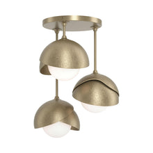 Load image into Gallery viewer, Brooklyn 3-Light Double Shade Semi Flush Mount Ceiling Light in Soft Gold/Soft Gold.