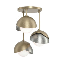 Load image into Gallery viewer, Brooklyn 3-Light Double Shade Semi Flush Mount Ceiling Light in Soft Gold/Sterling.