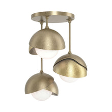 Load image into Gallery viewer, Brooklyn 3-Light Double Shade Semi Flush Mount Ceiling Light in Soft Gold/Modern Brass.