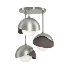 Load image into Gallery viewer, Brooklyn 3-Light Double Shade Semi Flush Mount Ceiling Light in Sterling/Dark Smoke.