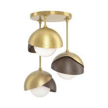 Load image into Gallery viewer, Brooklyn 3-Light Double Shade Semi Flush Mount Ceiling Light in Modern Brass/Bronze.