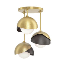 Load image into Gallery viewer, Brooklyn 3-Light Double Shade Semi Flush Mount Ceiling Light in Modern Brass/Oil Rubbed Bronze.