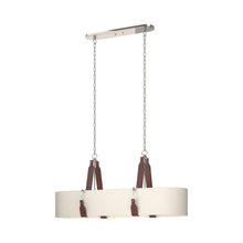 Load image into Gallery viewer, Saratoga Oval Pendant Light in Polished Nickel/Leather British Brown/Natural Linen.