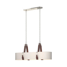 Load image into Gallery viewer, Saratoga Oval Pendant Light in Polished Nickel/Leather British Brown/Flax.