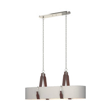 Load image into Gallery viewer, Saratoga Oval Pendant Light in Polished Nickel/Leather British Brown/Light Grey.