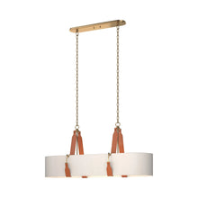 Load image into Gallery viewer, Saratoga Oval Pendant Light in Antique Brass/Leather Chestnut/Flax.