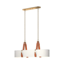 Load image into Gallery viewer, Saratoga Oval Pendant Light in Antique Brass/Leather Chestnut/Natural Anna.