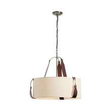 Load image into Gallery viewer, Saratoga Oval Pendant Light in Polished Nickel/Leather British Brown/Natural Linen (Small).