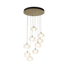 Load image into Gallery viewer, Ume Round LED Multi Light Pendant Light in Modern Brass/Frosted Glass.