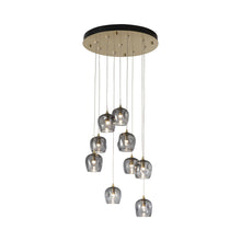Load image into Gallery viewer, Ume Round LED Multi Light Pendant Light in Modern Brass/Cool Grey Glass.