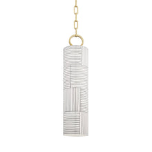 Load image into Gallery viewer, Brooklyn Pendant Light in Aged Brass/Stripe Combo.
