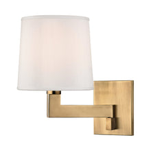 Load image into Gallery viewer, Fairport Swing Arm Wall Light in Aged Brass.