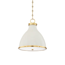 Load image into Gallery viewer, Painted No. 3 Pendant Light in Aged Brass/Off White.