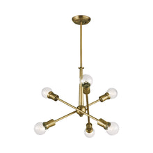 Load image into Gallery viewer, Armstrong Chandelier in 6-Light/Natural Brass.