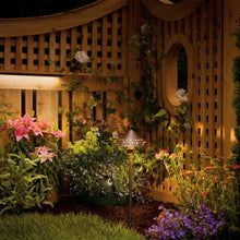 Load image into Gallery viewer, Cast Hammered Roof LED Path Light in Outdoor Area.