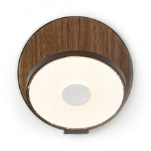 Load image into Gallery viewer, Gravy Hardwire LED Wall Light in Metallic Black and Oiled Walnut.
