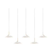 Load image into Gallery viewer, Royyo LED Linear Pendant Light in 5-Light/Matte White with Gold accent.